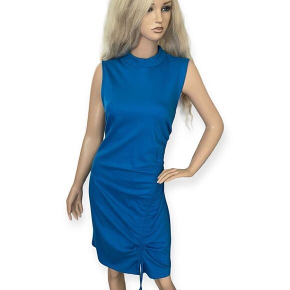 Halogen Ruched Mock Neck Minidress in Teal Blue Size XL NEW - Picture 8 of 15
